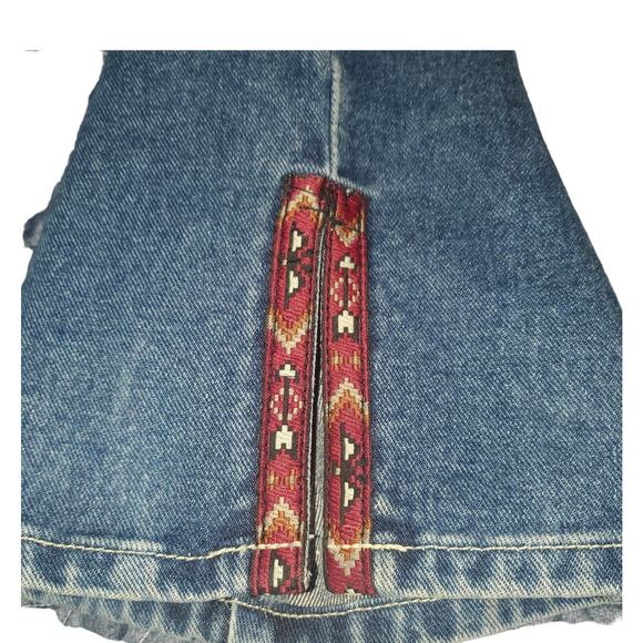 Vintage No Boundaries Size 15 (32x30) Cotton Split Flare Jeans Aztec Red Boho - Picture 5 of 10